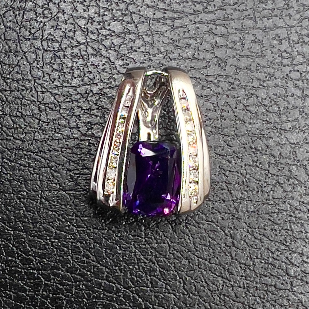 14K WG AAA Amethyst & Diamond Enhancer Pendant 3.68g ~3.0ct Center Marked HDS